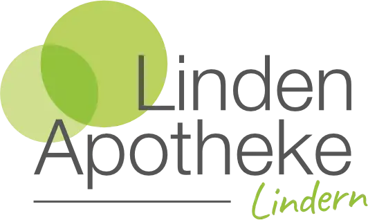 Logo der Linden Apotheke Lindern mit zwei überlappenden grünen Kreisen, moderner Schrift in Grau und Grün sowie dem Ortsnamen „Lindern“ in Handschrift-Stil.