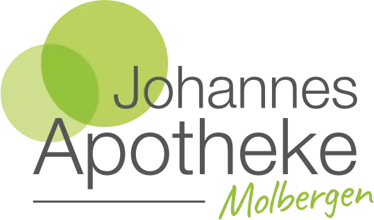 Logo der Johannes Apotheke Molbergen mit zwei überlappenden grünen Kreisen, moderner Schrift in Grau und Grün sowie dem Ortsnamen „Molbergen“ in Handschrift-Stil.